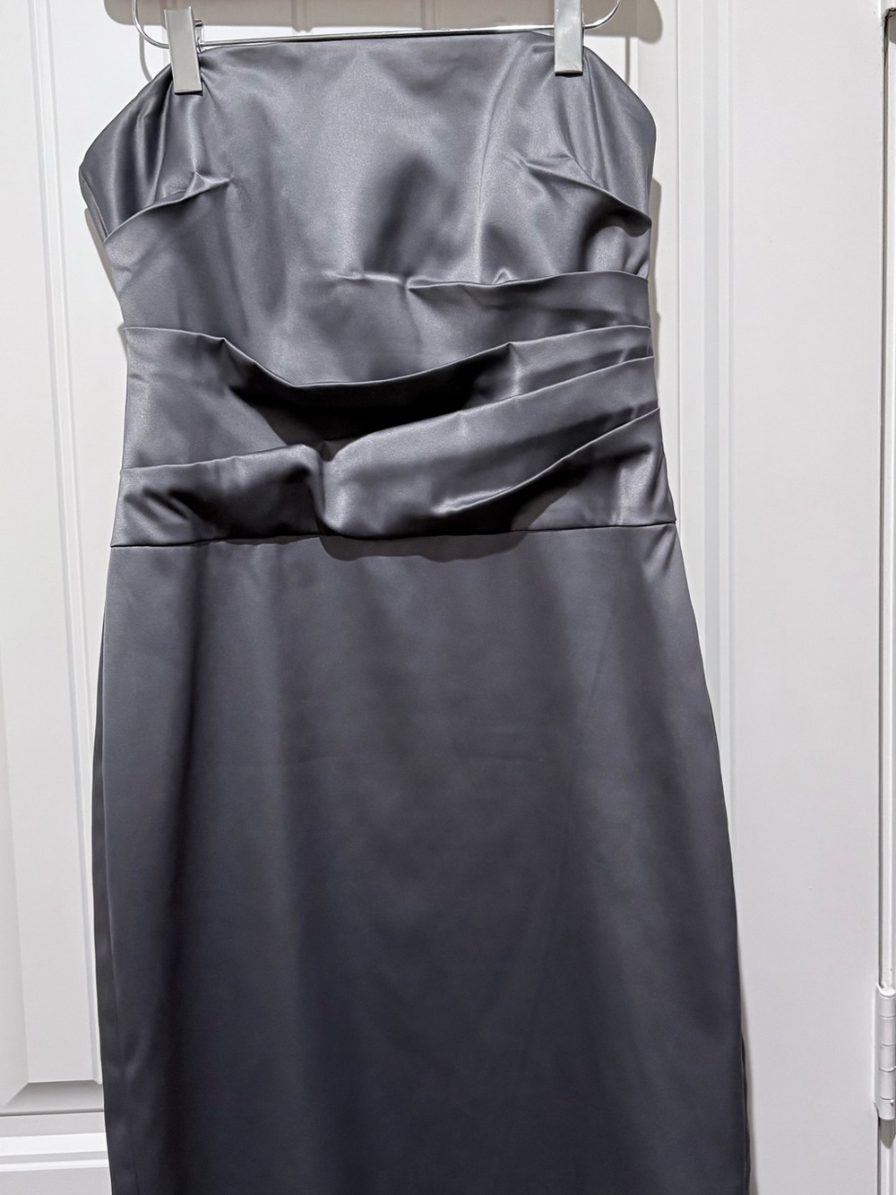 Strapless Satin Cocktail Dress in Slate Gray